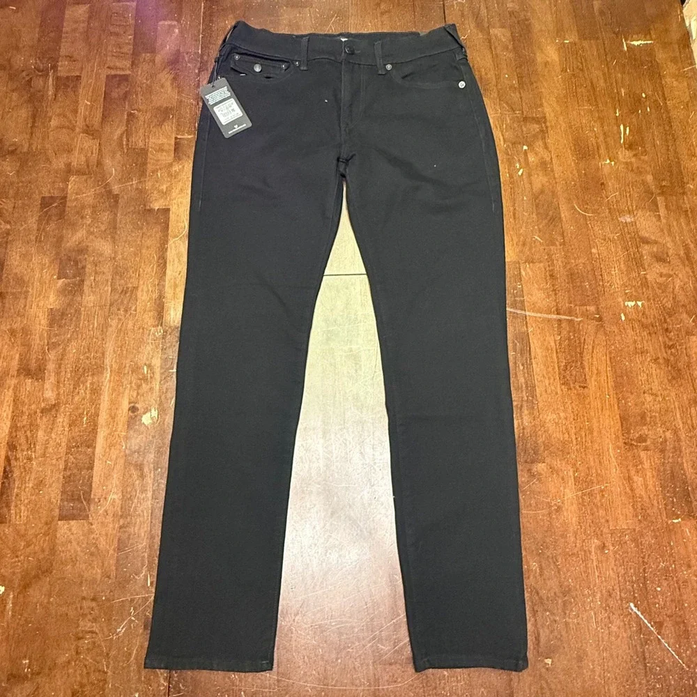 NWT True Religion Rocco Relaxed Skinny Jeans Mens 32 Black Flap Pocket 105707